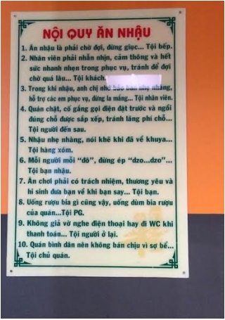 Choáng với nội quy ăn nhậu chỉ ở nhà hàng Việt Nam_0