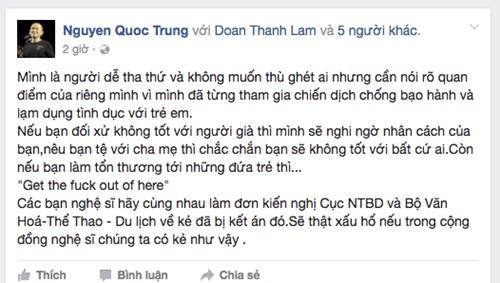 Nhạc sĩ Quốc Trung kêu gọi giới nghệ sĩ ‘tẩy chay’ Minh Béo - 1