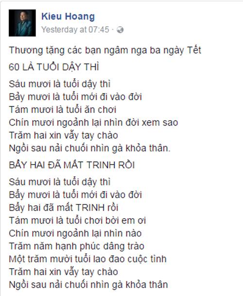 Tỷ phú Hoàng Kiều bị ném đá khi khoe thơ chế có tên Ngọc Trinh - 1