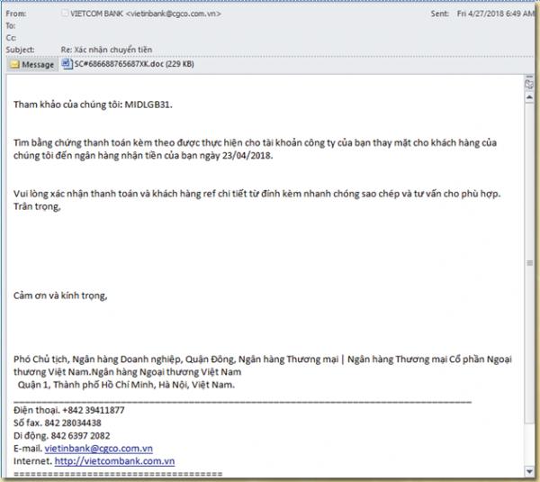 Cảnh giác khi nhận được email với tiêu đề “Xác nhận chuyển tiền” - 1