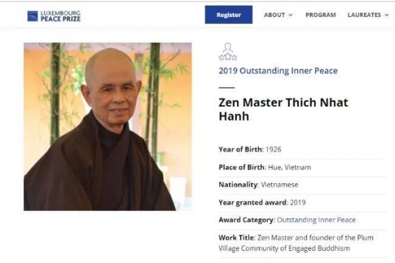 42 3 Thien Su Thich Nhat Hanh Duoc Trao Giai Hoa Binh Luxembourg 2019