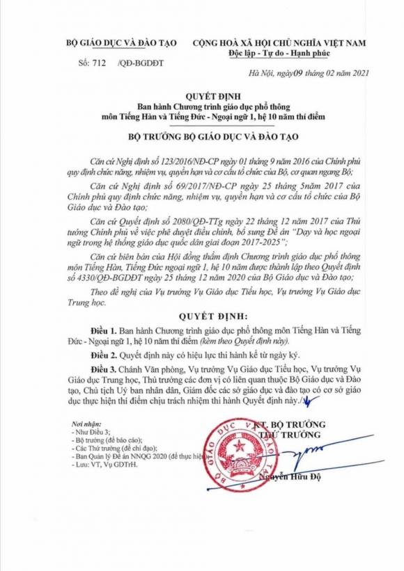 42 2 Bo Giao Duc Quy Dinh Tieng Han Duc La Mon Hoc Bat Buoc Tu Lop 3 Den 12