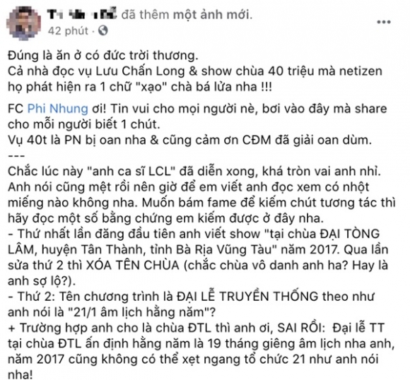 3 Luu Chan Long Cuoi Cung Da Tung Bang Chung Xac Thuc Vu Phi Nhung Het Gia Cat Xe Cat Co Thach Nu Ca Si Khoi Kien