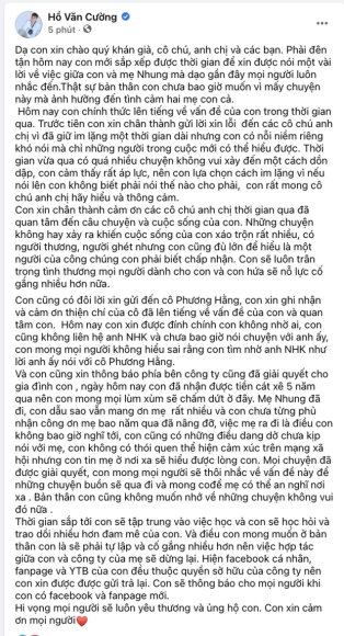 1 Ho Van Cuong Chinh Thuc Dung Hop Tac Voi Cong Ty Phi Nhung Thong Bao Hoan Tra Lai Fanpage Va Kenh Youtube