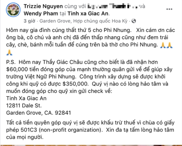 1 Cong Bo So Tien Phung Vieng Va Ly Do Chua Thuc Hien Di Nguyen Tu Thien Cua Co Ca Si Phi Nhung O My