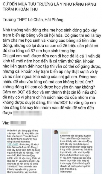 2 Hai Phong Buc Xuc Vi Con Vua Vao Lop 10 Phai Gop Tien Xay Tram Bien Ap Cho Truong
