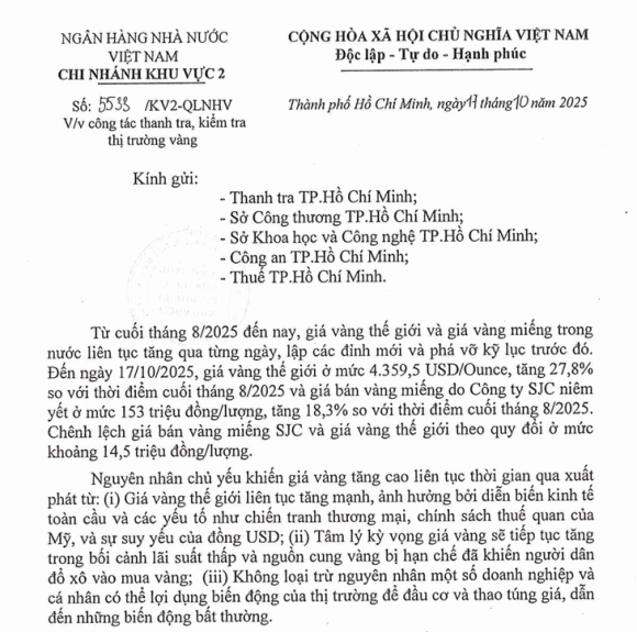 2 Gia Vang Vot Len 153 Trieu Dongluong Ngan Hang Nha Nuoc Phat Van Ban