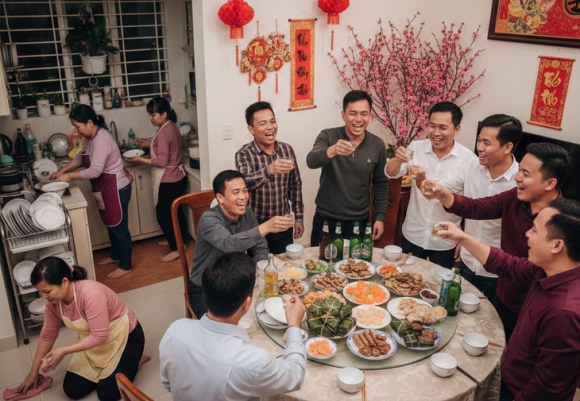 Cùng chung mâm cơm Tết, sao mà đàn ông ngồi nhậu, phụ nữ cắm mặt rửa chén, dọn dẹp!
