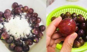 Dùng bột mì ngâm nho, sau 10 phút loại bỏ hết hóa chất, ăn không cần bóc vỏ