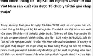 Bộ Khoa học và công nghệ: Thông tin sai 'WHO chấp thuận kit xét nghiệm của...